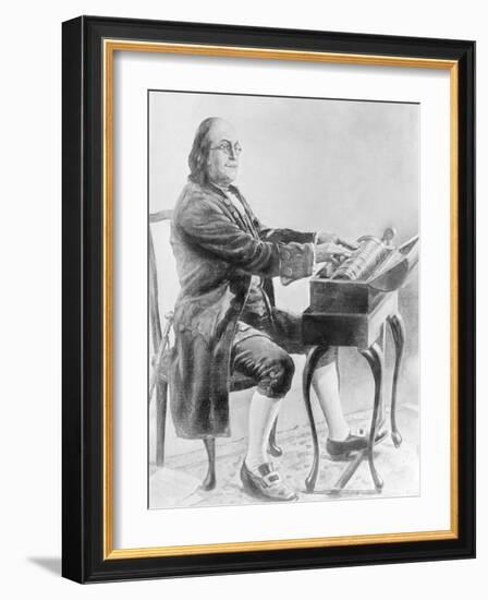 Benjamin Franklin Playing Harmonica-Bettmann-Framed Photographic Print