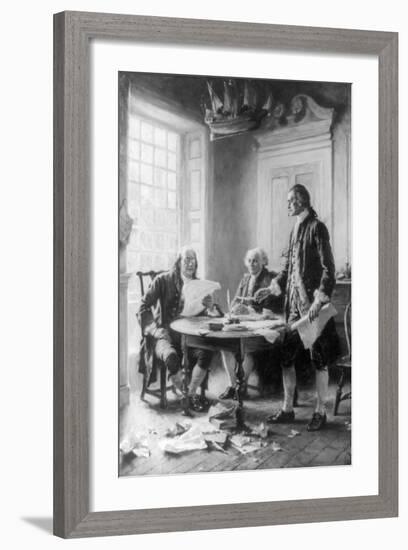 Benjamin Franklin Reading Draft of Declaration of Independence-Jean Leon Gerome Ferris-Framed Art Print