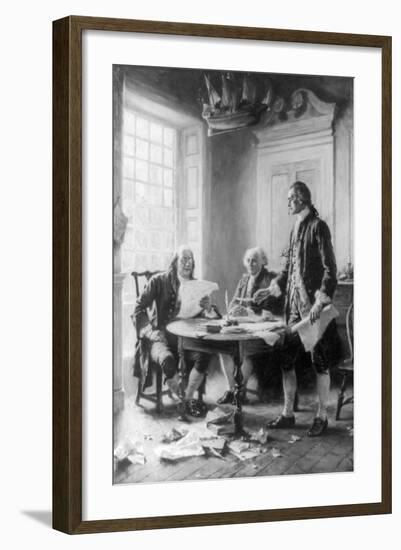 Benjamin Franklin Reading Draft of Declaration of Independence-Jean Leon Gerome Ferris-Framed Art Print