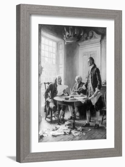 Benjamin Franklin Reading Draft of Declaration of Independence-Jean Leon Gerome Ferris-Framed Art Print