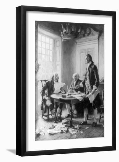 Benjamin Franklin Reading Draft of Declaration of Independence-Jean Leon Gerome Ferris-Framed Art Print