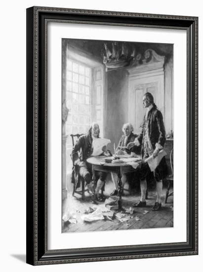 Benjamin Franklin Reading Draft of Declaration of Independence-Jean Leon Gerome Ferris-Framed Art Print