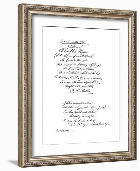 Benjamin Franklin's Epitaph, Written by Himself, 1728-Benjamin Franklin-Framed Giclee Print