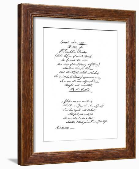 Benjamin Franklin's Epitaph, Written by Himself, 1728-Benjamin Franklin-Framed Giclee Print