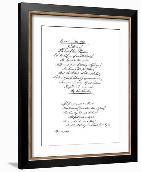 Benjamin Franklin's Epitaph, Written by Himself, 1728-Benjamin Franklin-Framed Giclee Print