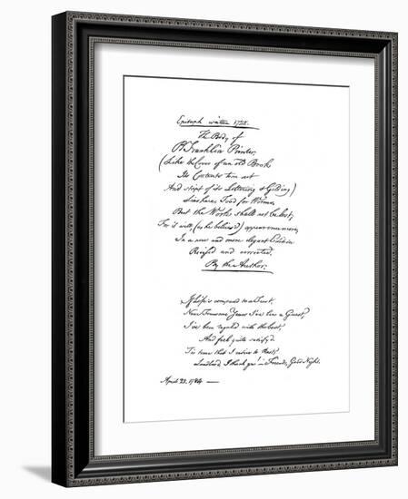 Benjamin Franklin's Epitaph, Written by Himself, 1728-Benjamin Franklin-Framed Giclee Print