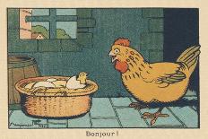 A Chicken in Front of an Egg that Has Just Hatched.” Good Morning” ,1936 (Illustration)-Benjamin Rabier-Giclee Print