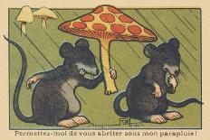 A Rat Asks a Spleen to Shelter it under a Mushroom. “Let Me Shelter You under My Umbrella!” , 1936-Benjamin Rabier-Giclee Print