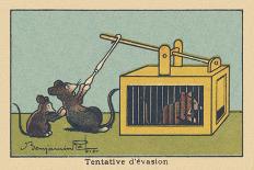 A Rat Tries to Lift the Trap Door to save a Prisoner.” Escape Attempt” ,1936 (Illustration)-Benjamin Rabier-Giclee Print