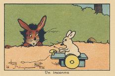From the Entrance of His Burrow a Rabbit Observes a Rabbit Playing a Musical Toy with Wheels.” A St-Benjamin Rabier-Giclee Print