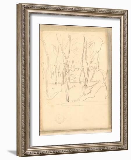Bennecourt Seen Through the Trees (Pencil on Paper)-Claude Monet-Framed Giclee Print