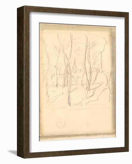 Bennecourt Seen Through the Trees (Pencil on Paper)-Claude Monet-Framed Giclee Print