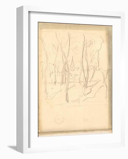 Bennecourt Seen Through the Trees (Pencil on Paper)-Claude Monet-Framed Giclee Print