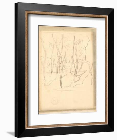 Bennecourt Seen Through the Trees (Pencil on Paper)-Claude Monet-Framed Premium Giclee Print