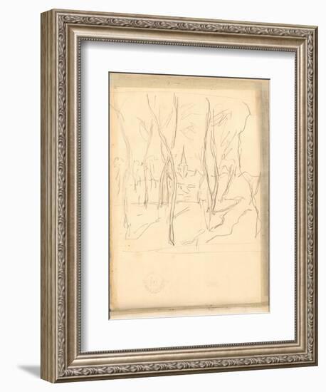 Bennecourt Seen Through the Trees (Pencil on Paper)-Claude Monet-Framed Giclee Print