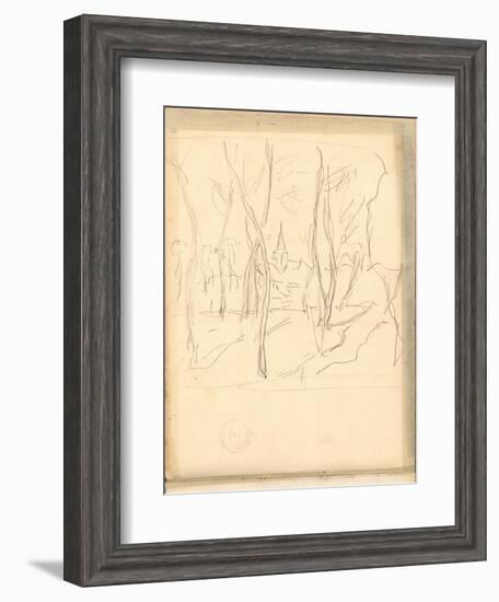 Bennecourt Seen Through the Trees (Pencil on Paper)-Claude Monet-Framed Giclee Print