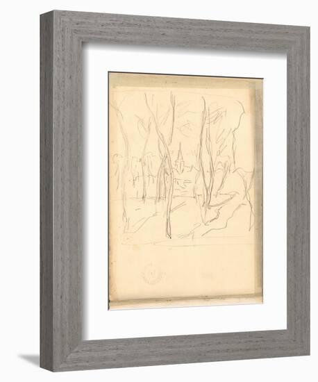 Bennecourt Seen Through the Trees (Pencil on Paper)-Claude Monet-Framed Giclee Print