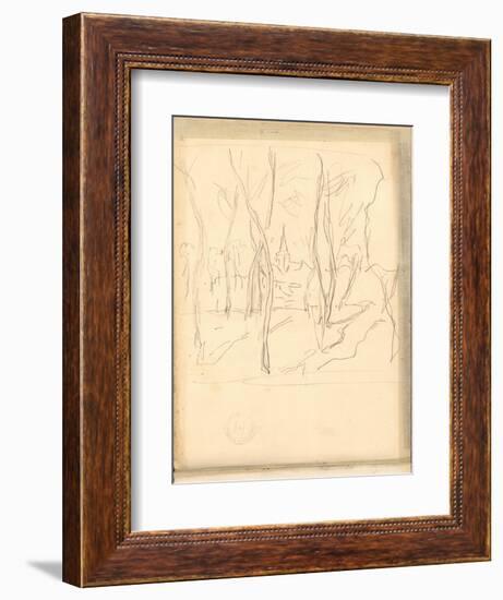 Bennecourt Seen Through the Trees (Pencil on Paper)-Claude Monet-Framed Giclee Print