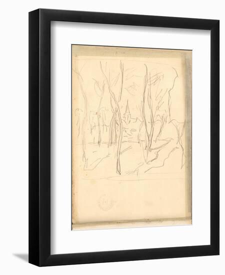 Bennecourt Seen Through the Trees (Pencil on Paper)-Claude Monet-Framed Giclee Print