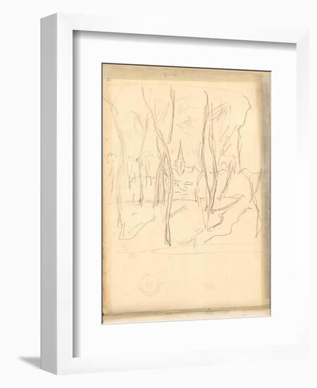 Bennecourt Seen Through the Trees (Pencil on Paper)-Claude Monet-Framed Giclee Print