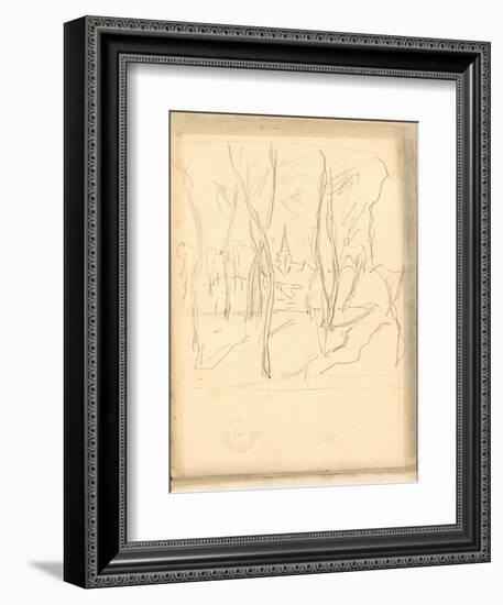 Bennecourt Seen Through the Trees (Pencil on Paper)-Claude Monet-Framed Giclee Print