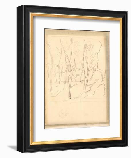 Bennecourt Seen Through the Trees (Pencil on Paper)-Claude Monet-Framed Giclee Print