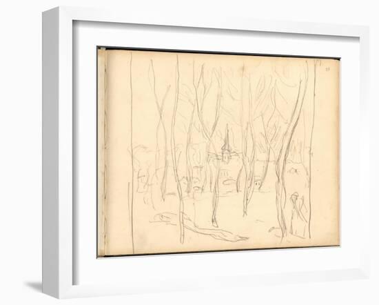 Bennecourt Seen Through the Trees (Pencil on Paper)-Claude Monet-Framed Giclee Print