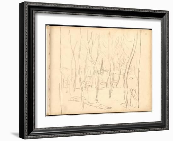 Bennecourt Seen Through the Trees (Pencil on Paper)-Claude Monet-Framed Giclee Print