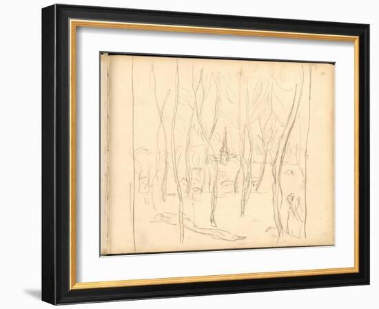 Bennecourt Seen Through the Trees (Pencil on Paper)-Claude Monet-Framed Giclee Print