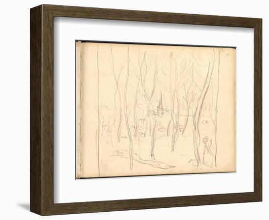 Bennecourt Seen Through the Trees (Pencil on Paper)-Claude Monet-Framed Giclee Print