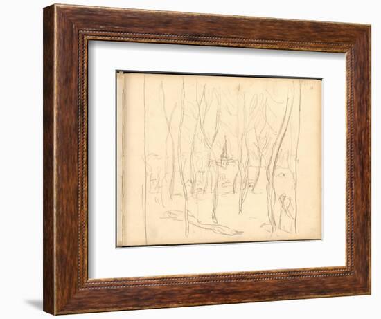 Bennecourt Seen Through the Trees (Pencil on Paper)-Claude Monet-Framed Giclee Print