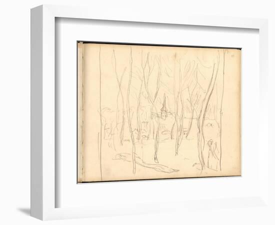 Bennecourt Seen Through the Trees (Pencil on Paper)-Claude Monet-Framed Giclee Print