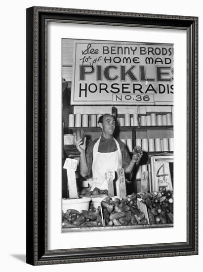 Benny Brodsky at His Pushcart Stand-null-Framed Art Print