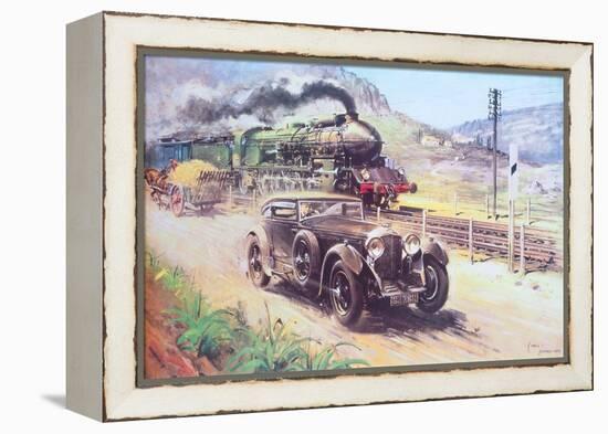 Bentley Vs Blue Train (Oil on Canvas)-Terence Cuneo-Framed Premier Image Canvas