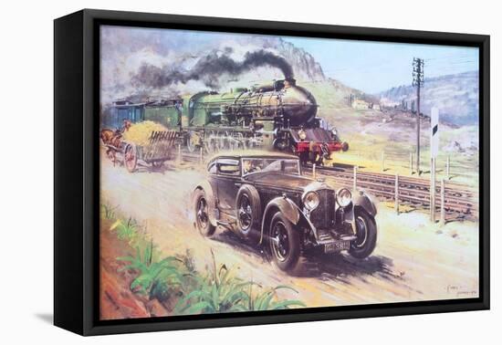 Bentley Vs Blue Train (Oil on Canvas)-Terence Cuneo-Framed Premier Image Canvas