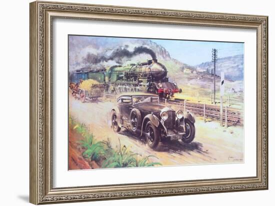 Bentley Vs Blue Train (Oil on Canvas)-Terence Cuneo-Framed Giclee Print