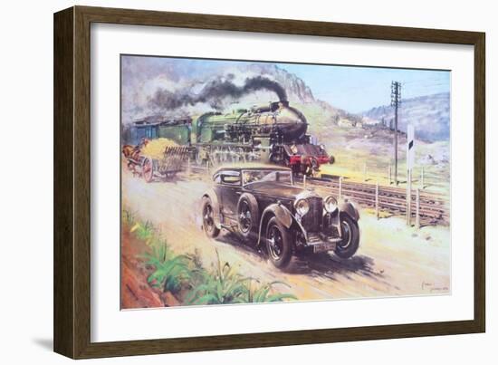 Bentley Vs Blue Train (Oil on Canvas)-Terence Cuneo-Framed Giclee Print