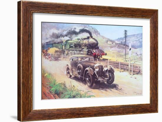 Bentley Vs Blue Train (Oil on Canvas)-Terence Cuneo-Framed Giclee Print