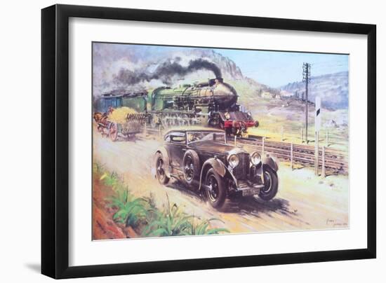 Bentley Vs Blue Train (Oil on Canvas)-Terence Cuneo-Framed Giclee Print