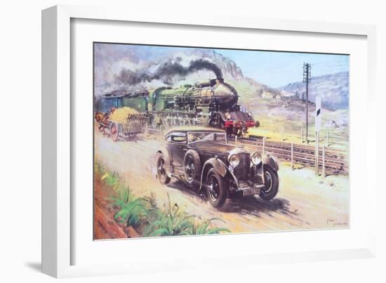 Bentley Vs Blue Train (Oil on Canvas)-Terence Cuneo-Framed Giclee Print