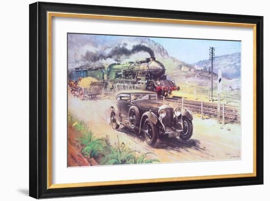 Bentley Vs Blue Train (Oil on Canvas)-Terence Cuneo-Framed Giclee Print