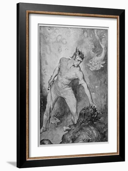 Beowulf Shears off Grendel's Head and Kills Him-John Henry Frederick Bacon-Framed Art Print