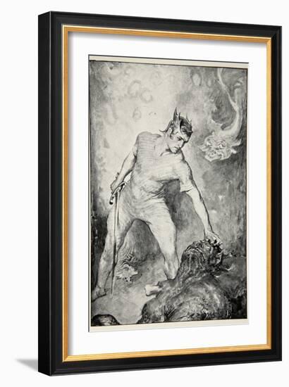 Beowulf shears off head of Grendel, from 'Hero Myths and Legends of British Race' by M.I. Ebbutt-John Henry Frederick Bacon-Framed Giclee Print