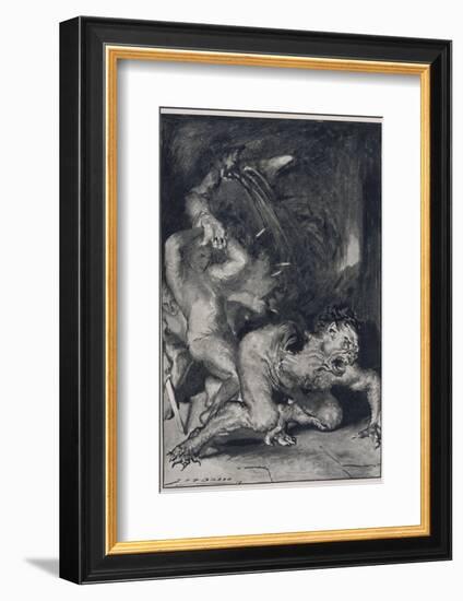 Beowulf Who Has the Strength of Thirty Men Rips off the Arm of Grendel the Monster-John Henry Frederick Bacon-Framed Photographic Print