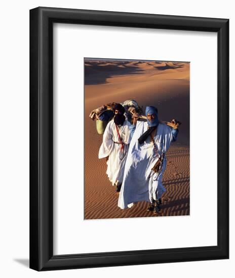 Berber Tribesmen Lead their Camels Through the Sand Dunes of the Erg Chegaga, in the Sahara Region -Mark Hannaford-Framed Photographic Print