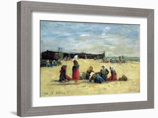 Berck, Fisherwomen on the Beach, 1876-Eugène Boudin-Framed Giclee Print