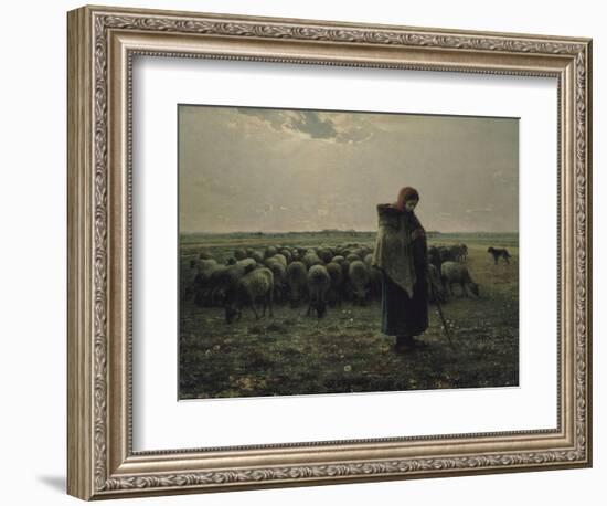 Berg? avec son troupeau, dit aussi Berg? gardant ses moutons ou La grande berg?-Jean-Fran?ois Millet-Framed Giclee Print