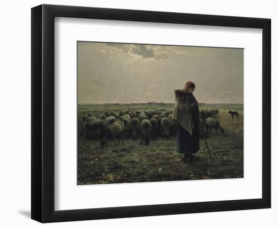 Berg? avec son troupeau, dit aussi Berg? gardant ses moutons ou La grande berg?-Jean-Fran?ois Millet-Framed Giclee Print