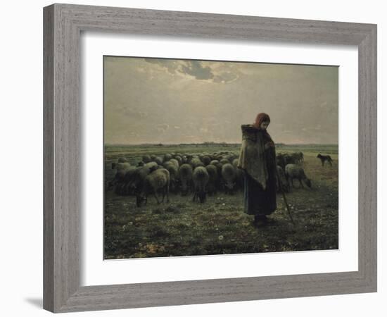 Berg? avec son troupeau, dit aussi Berg? gardant ses moutons ou La grande berg?-Jean-Fran?ois Millet-Framed Giclee Print