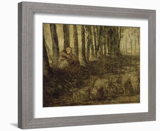 Berg? et troupeau (esquisse)-Jean-François Millet-Framed Giclee Print